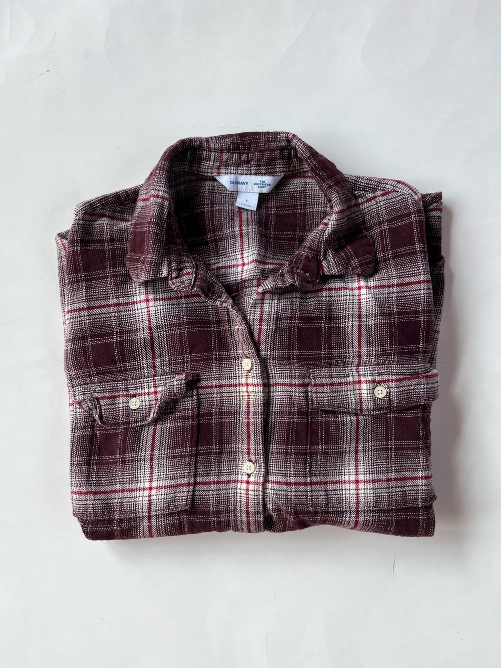 Old Navy Women’s Maroon and White Flannel Shirt, Size Large